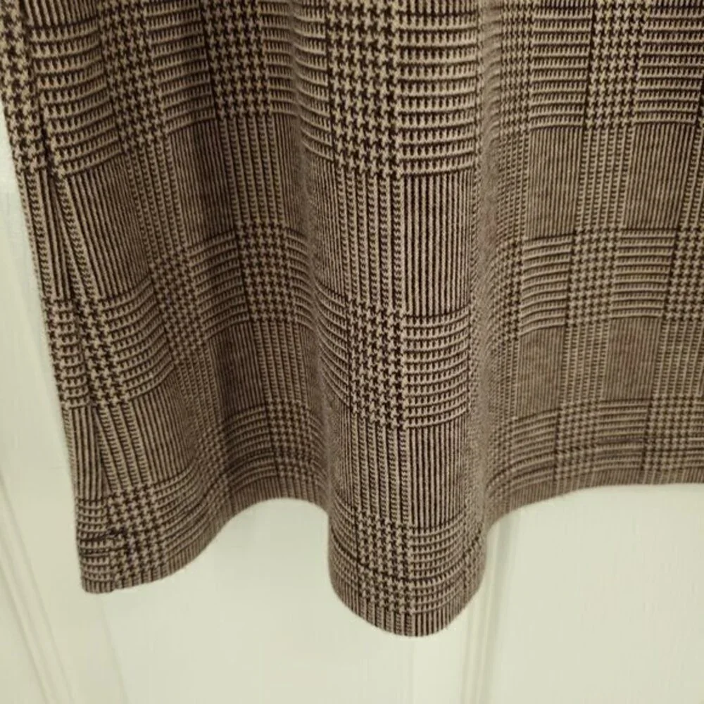 Liz Claiborne/Crazyhorse Glen Plaid Pull On Ponte Midi Skirt M Tan/Brown